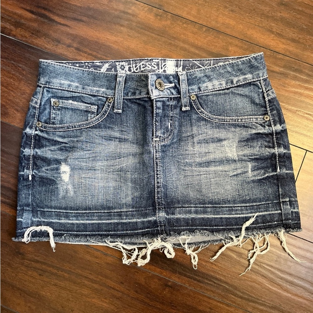 GUESS Distressed Denim Mini Skirt